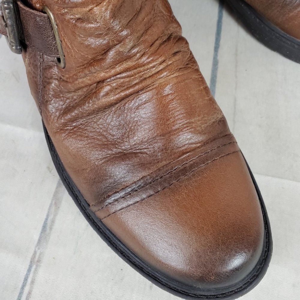 Earth Jericho Leather Moto Biker Ankle Boots Chesnut Brown Ombre Size 10 - Picture 6 of 14